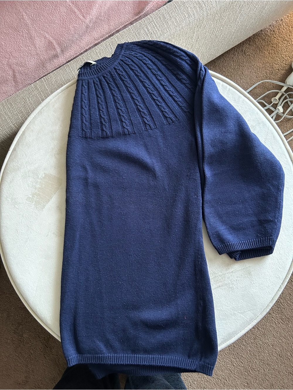 Liz Claiborne Navy Cable-Yoke Crewneck Sweater